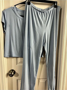 auden Light Blue Rib Knit Pajama Set Blue Large
